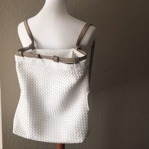NWOT Arbonne woven Purse Backpack limited item rare Bag white/cream/tan/green